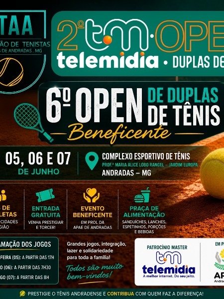 2&ordm; Telemidia Open de Duplas de T&ecirc;nis - 6&ordm; Open de Duplas de T&ecirc;nis Beneficente