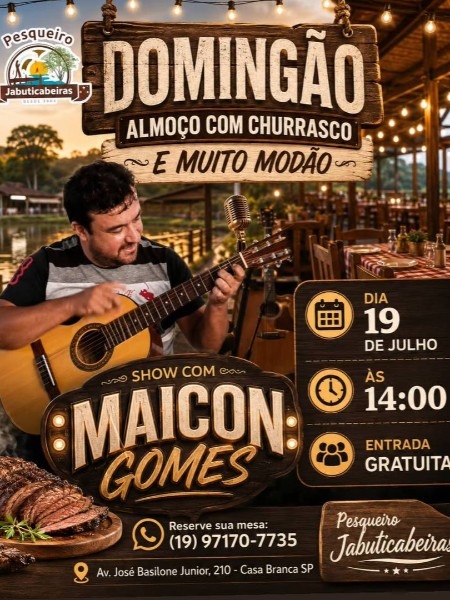 Doming&atilde;o - Almo&ccedil;o com churrasco e muito mod&atilde;o